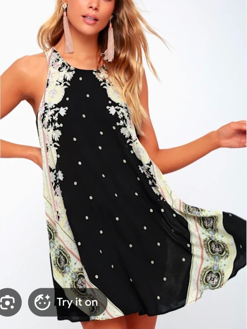 Darjeeling Black Print Sleeveless Slip Dress
